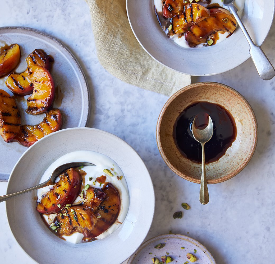 Grilled Balsamic Peaches with Yoghurt, Honey & Pistachios – Mazzetti l'Originale AUS | Balsamic Vine