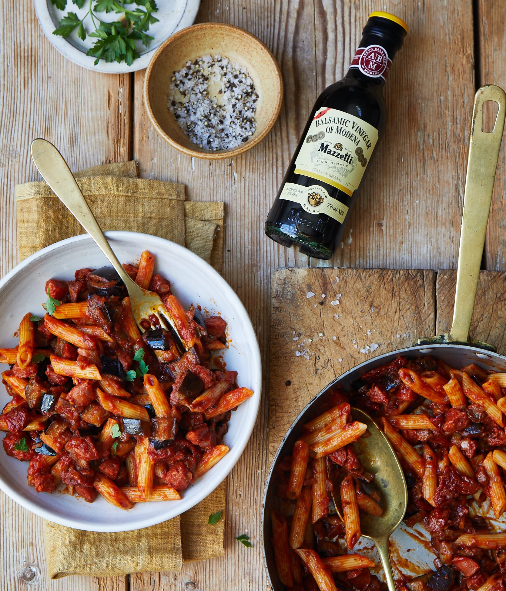 Chorizo & Aubergine Penne Pasta with Sun Dried Tomatoes