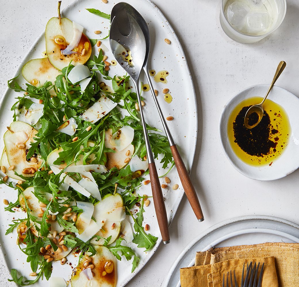 Pear, Rocket and Parmesan Salad with Balsamic Vinegar