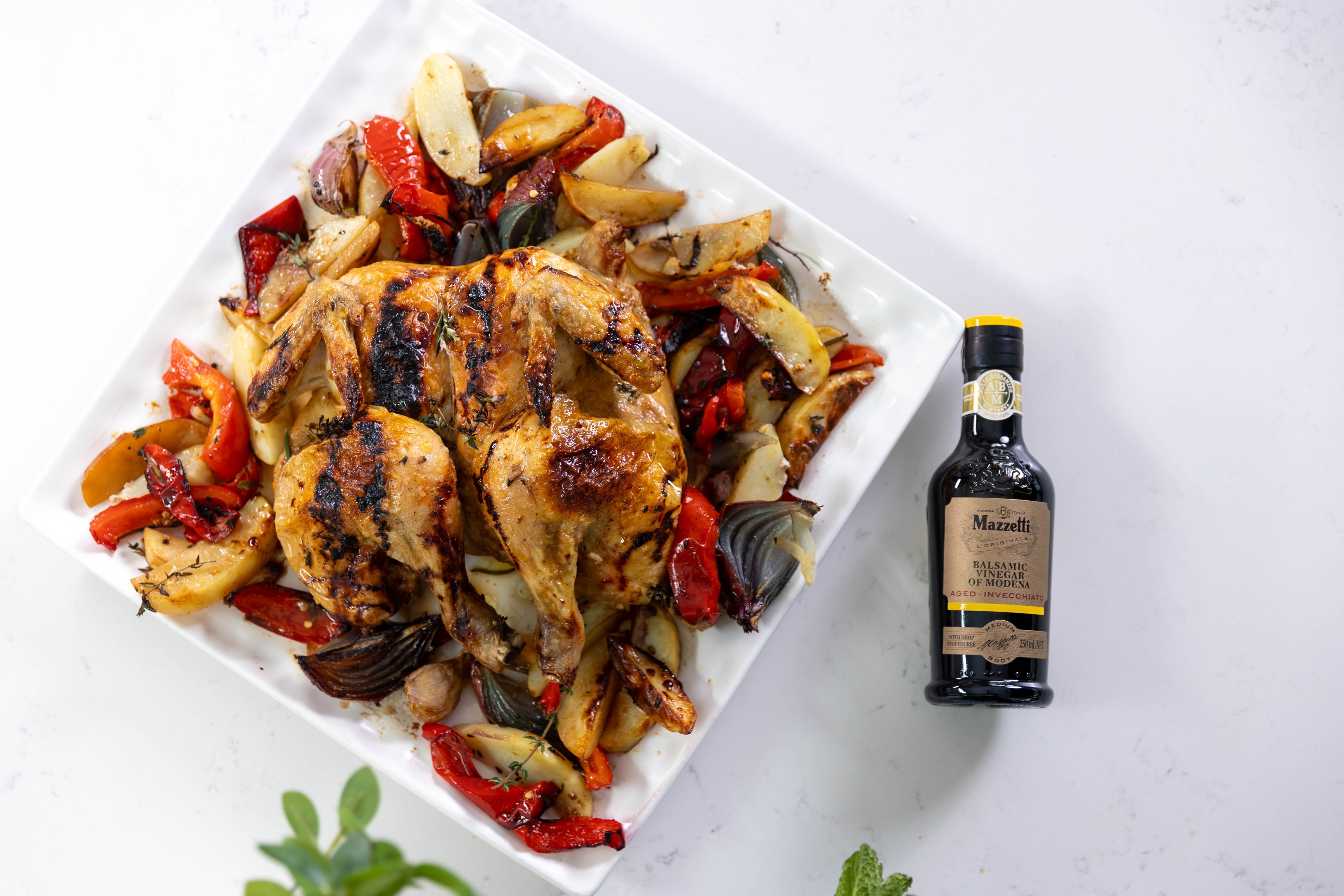 Chicken, Potato & Capsicum Tray Bake with Gold Label Balsamic Vinegar of Modena